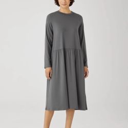 Eileen Fisher Gray Shirred Midi Dress - Size Large