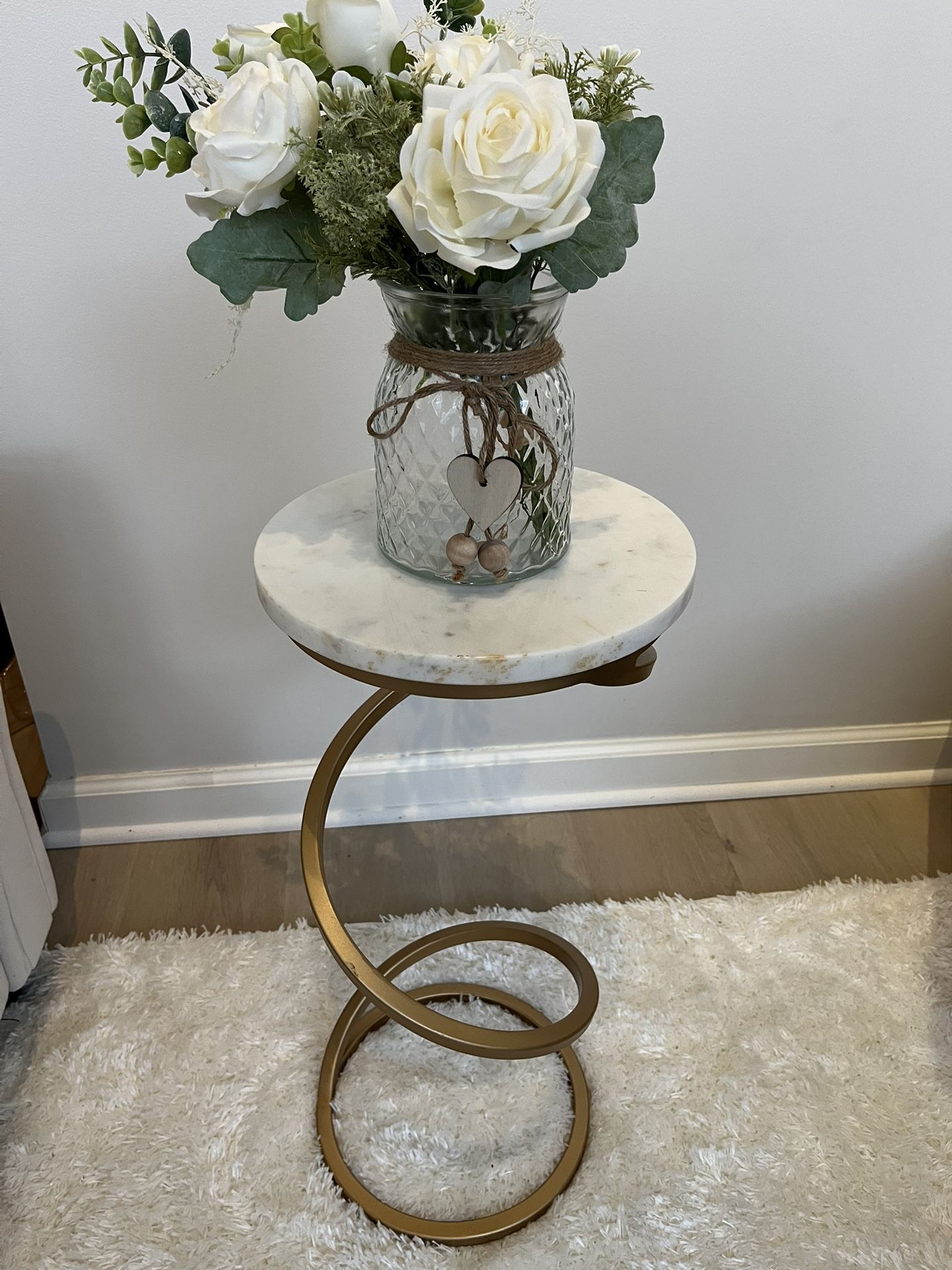 Elegant Spiral Drink Marble Top Accent Table