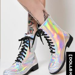 Dollz Kill "I Am ur Leader" Hologram Boots Size 6