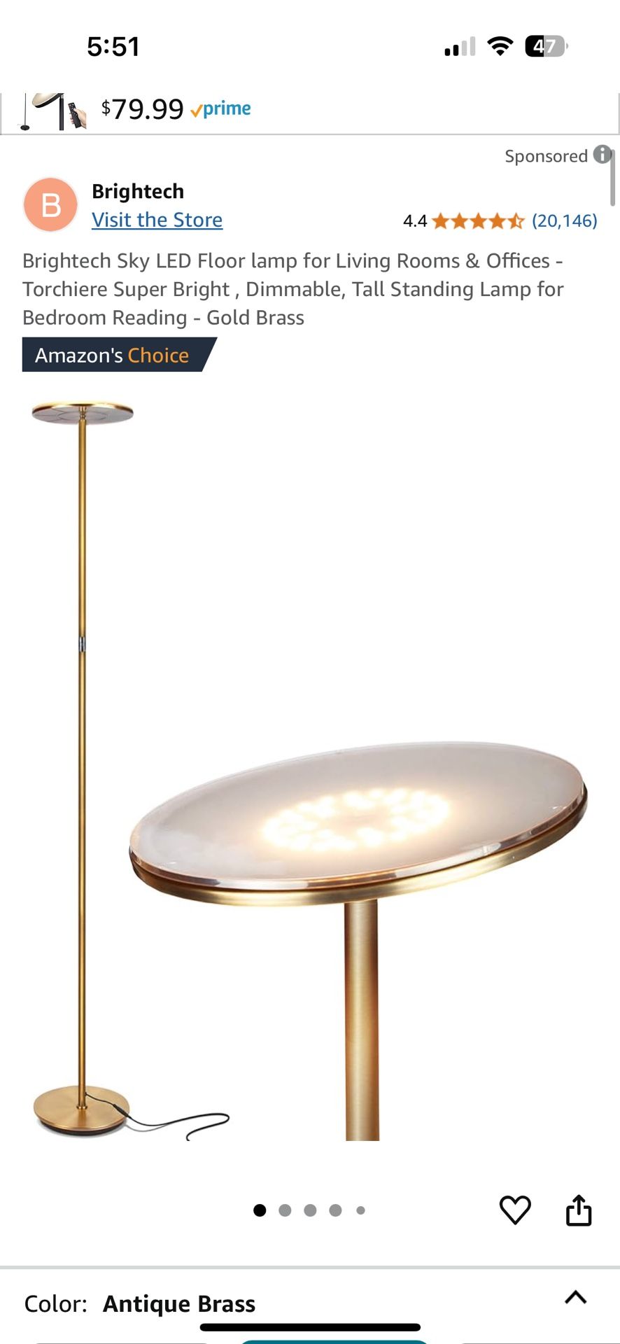 Antique Brass Floor Lamp LED