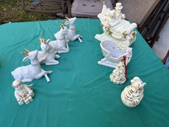 Christmas vintage collectible items.Lenox, Reindeers, St Nicholas Sq Family Sleigh. All 9 mix items
