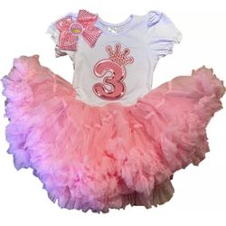 Princess Birthday Party 3rd 3Tutu Dress Pink with bow