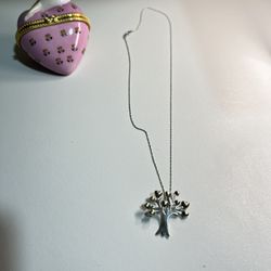 Vintage Brooch Tree With Hearts.  Chain ! 925