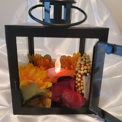 Handmade Small Black  Floral  Lantern