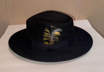 Black Wool Felt Fedora Hat with Feather