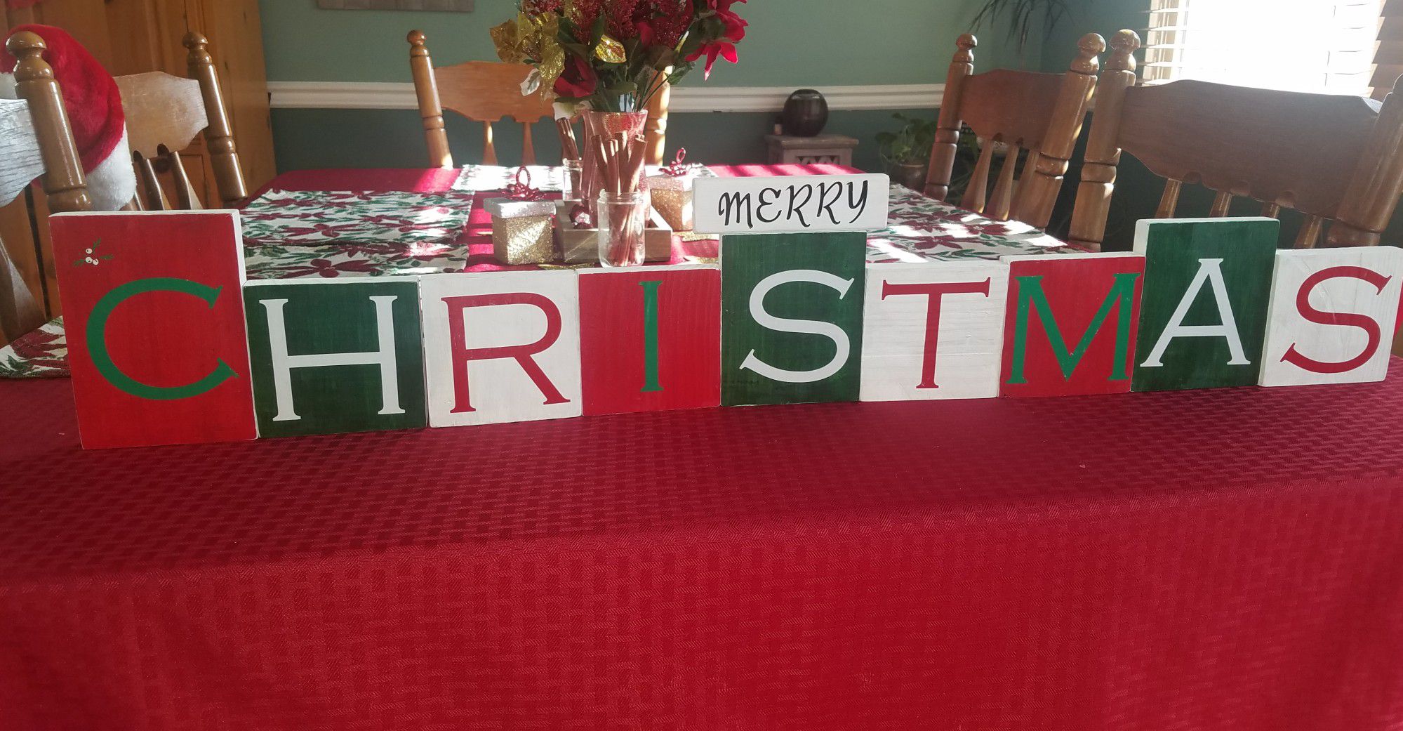 Handmade reversible Christmas/Thanksgiving block decor sign