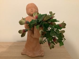 Angel Holding Artificial Greenery 