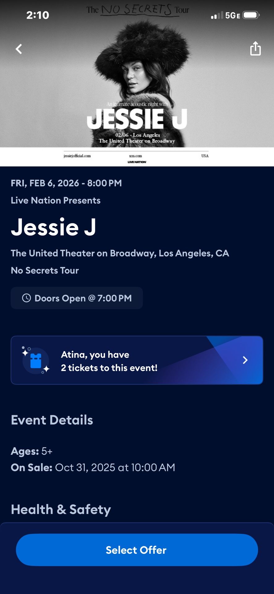 Jessie J Concert Ticket