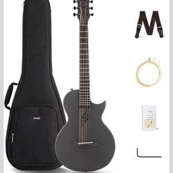 Enya Nova Go Carbon Fiber Travel Acoustic Guitar | 1/2 Size Lightweight Moisture-Proof Guitara | Adult & Beginner Portable Guitar with Gig Bag & Acces