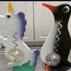 Very Unique Wood Coin Bank Penguin and Unicorn