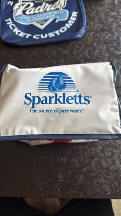 vintage San Diego Padres promotional cooler bag featuring the Sparkletts brand logo.