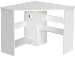 White Corner Desk and Black Office Chair