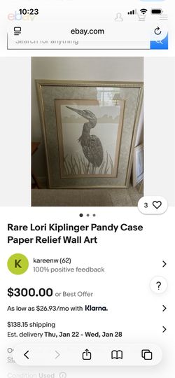 RARE EGRET CAST PAPER RELIEF SCULPTURE BY LORI KIPLINGER PANDY
