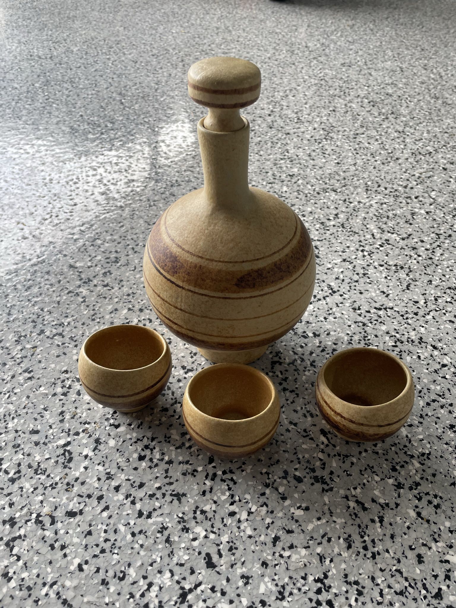 Vintage Pottery Craft Decanter And Glass Set