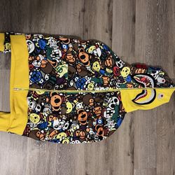 BAPE Milo Tiger Shark Full-Zip Hoodie A bathing ape NIGO Yellow/Multi Zoo. Sz L