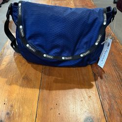 LeSportsac Navy Python Embossed Messenger Bag