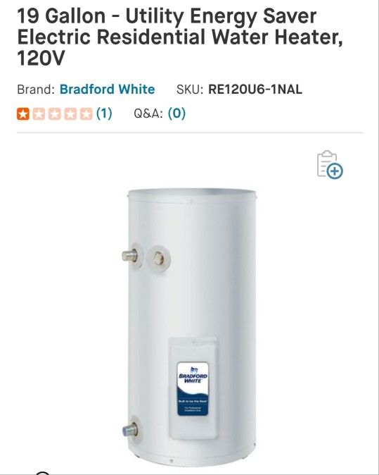 Bradford White Electric Water Heater 19 Gal.