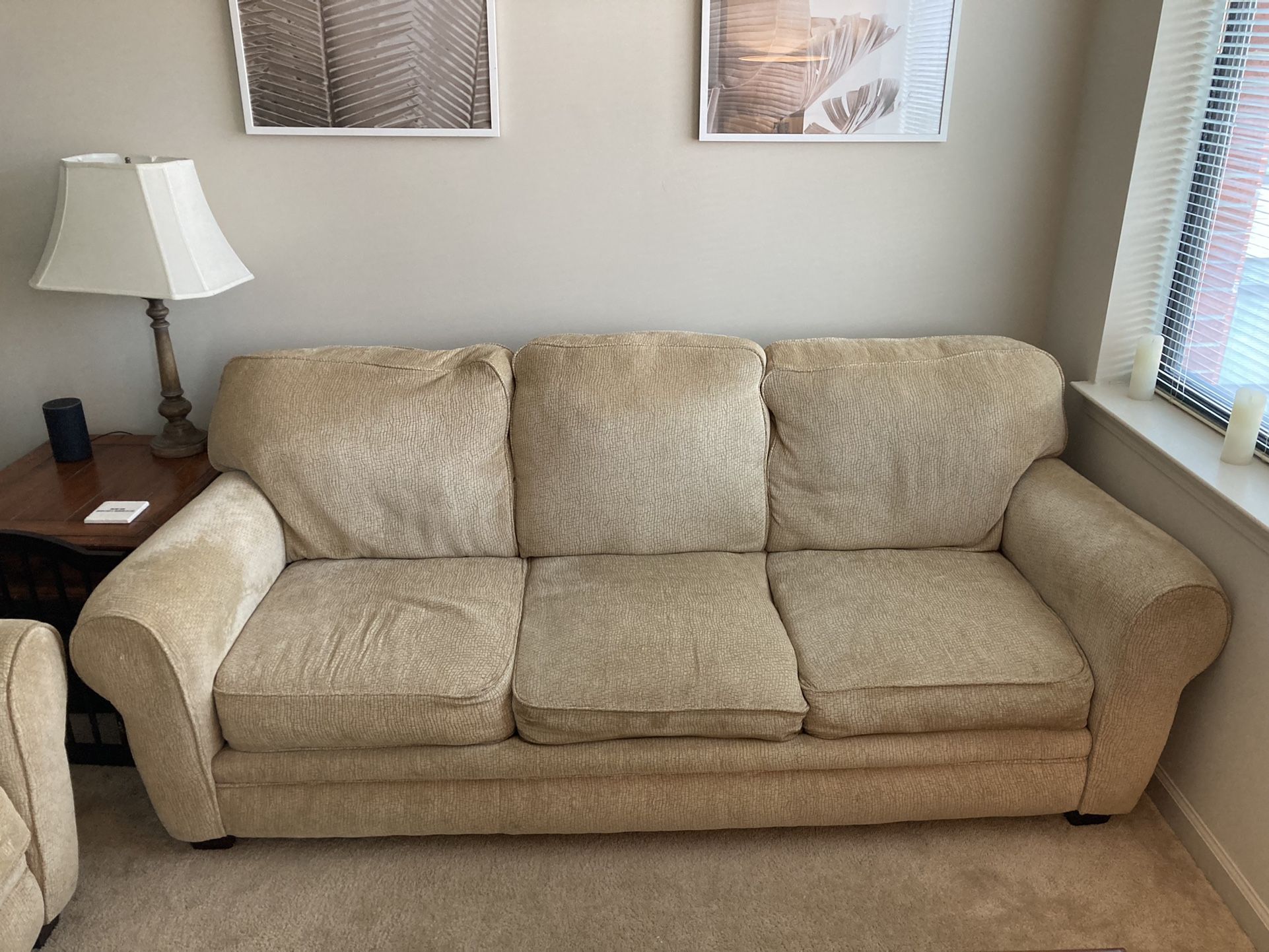 Beige Couch and Chair For Sale