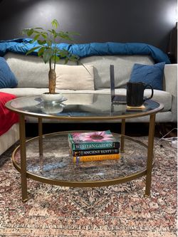 Glass Top Two Tiered 36" Round Coffee Table - Gold