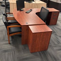 $100 Off! Large L Shaped Office Desk With File Cabinet 