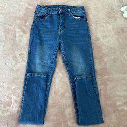 Blue Denim Straight Leg Jeans