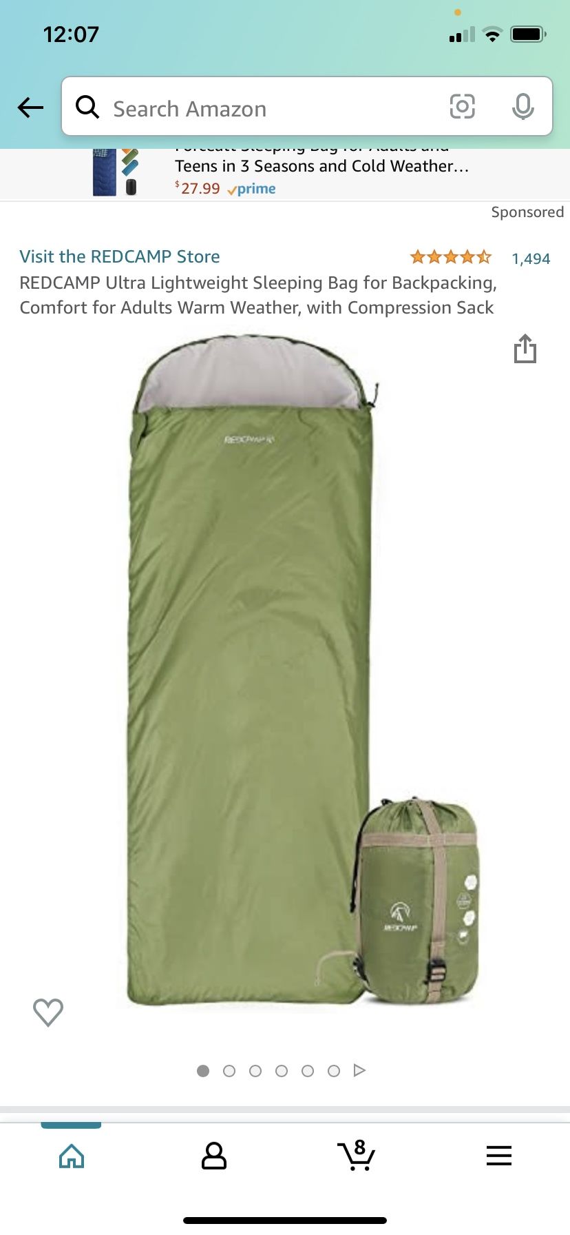 REDCAMP Ultra Lightweight Sleeping Bag for Backpacking, Comfort for Adults Warm Weather, with Compression Sack