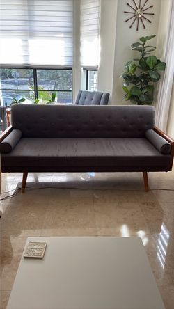 Mid century light gray upholstered sofa