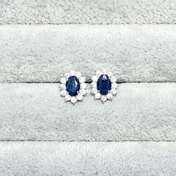 Blue Sapphire Halo Earrings
