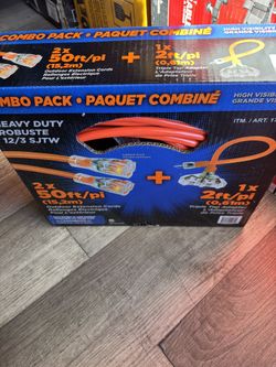 Prime 50ft Neon Extension Cord 2-pack Plus One 2ft Triple Tap Adapter