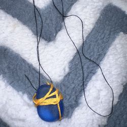 Rock Necklace Blue Sea Glass, Pendant Homemade Unique Rare Special