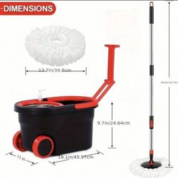 Spin Mop And Bucket With Wringer Set, 360° Mop And Bucket System With 3 Microfiber Mop Refills And 61" Extended Handle For Floor Cleaning Hands-Free W