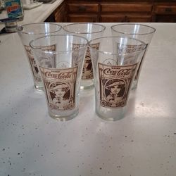 Vintage (5) Coca-Cola 16 Oz Flair Drinking Glasses