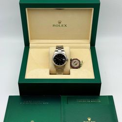 1982 Rolex OysterDate 34mm stainless steel oyster bracelet smooth bezel black dial 6694 watch box tag appraisal