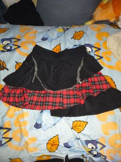 Black and Red Plaid Layered Mini Skirt with Chain