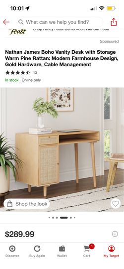 Nathan James Boho Vanity Desk with Storage Warm Pine Ratta