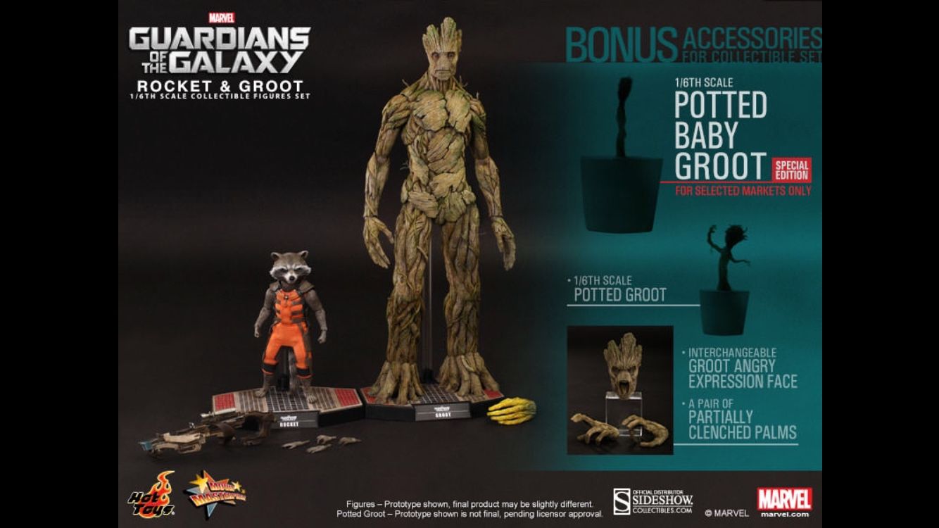 Rocket and Groot Sixth Scale Figure by Hot Toys Guardians of the Galaxy - Movie Masterpiece Series