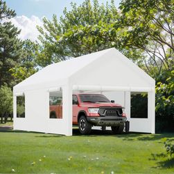 White 12x20 ft Heavy Duty Carport Canopy with Rollup Windows