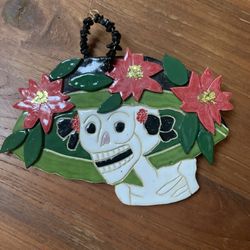 Ceramic Artist Gail Schirmer Rare Day of The Dead 8" Decorative Wall Hanging