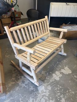 Outsunny 2-Person Wood Rocking Chair with Log Design, Heavy Duty Loveseat with Wide Curved Seats for Patio, Backyard, Garden, Natural