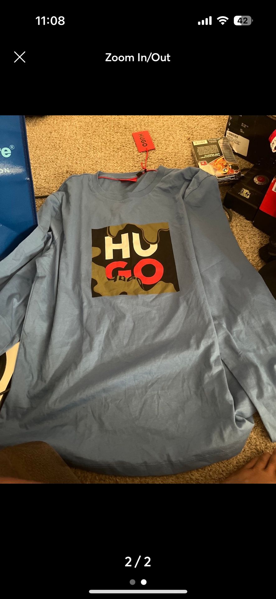 XL New Hugo Boss Shirt Mens Extra Large Blue Camo Long Sleeve Dharlie Casual