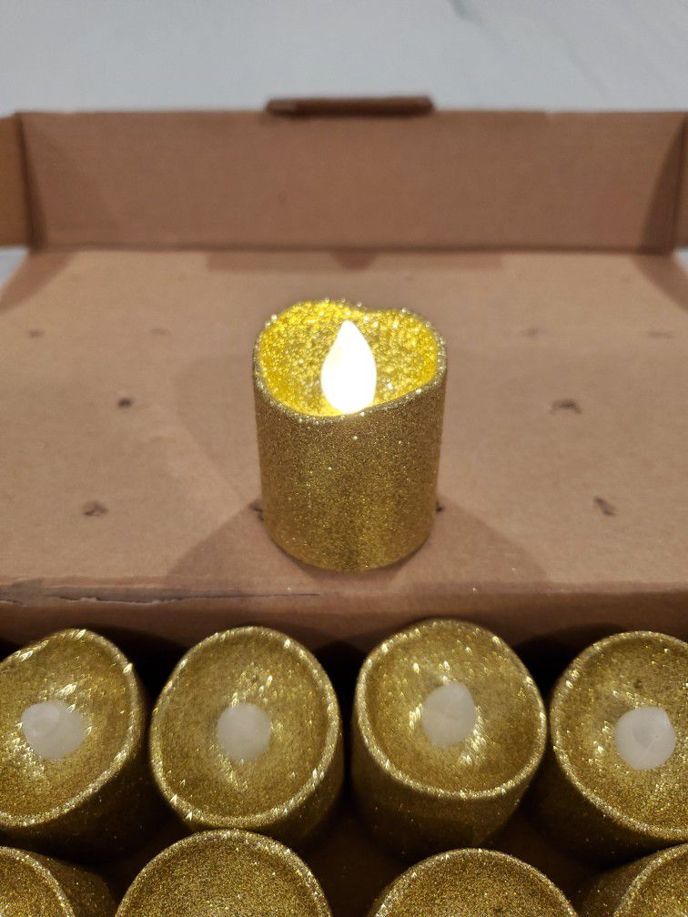 Gold Flameless Led Glitter Candles 24 Pack.