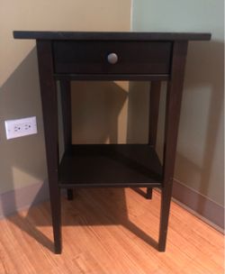 Black Wooden Side Table with Drawer and Lower Shelf