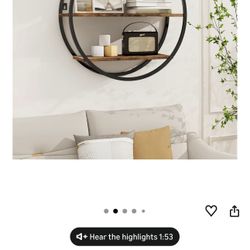 Round Wood Metal Floating Shelf