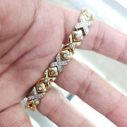 Heavy 14k Gold Diamond Tennis Bracelet X O