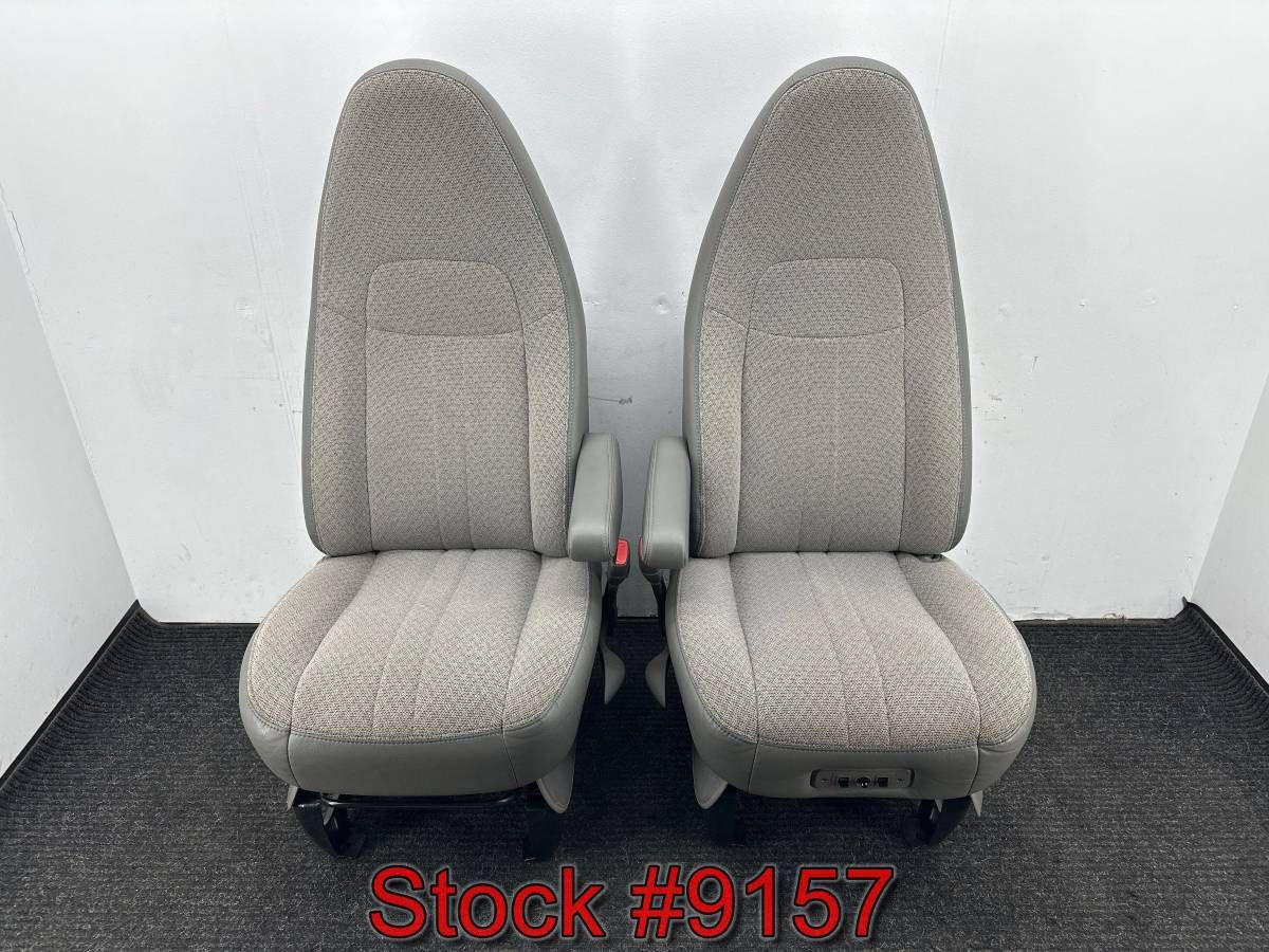 Gray Cloth Power Bucket Front Seats For A 2010 Through 2014 Chevy Express GMC Savana Van Stock #9157