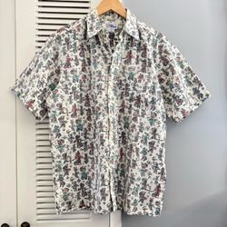 Vintage Reyn Spooner Aztec Tribal All Over Print Button-Up Cream Shirt Sz Large / XL