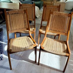 Four Vintage Hans Wegner Style Woven Rope Dining Chairs