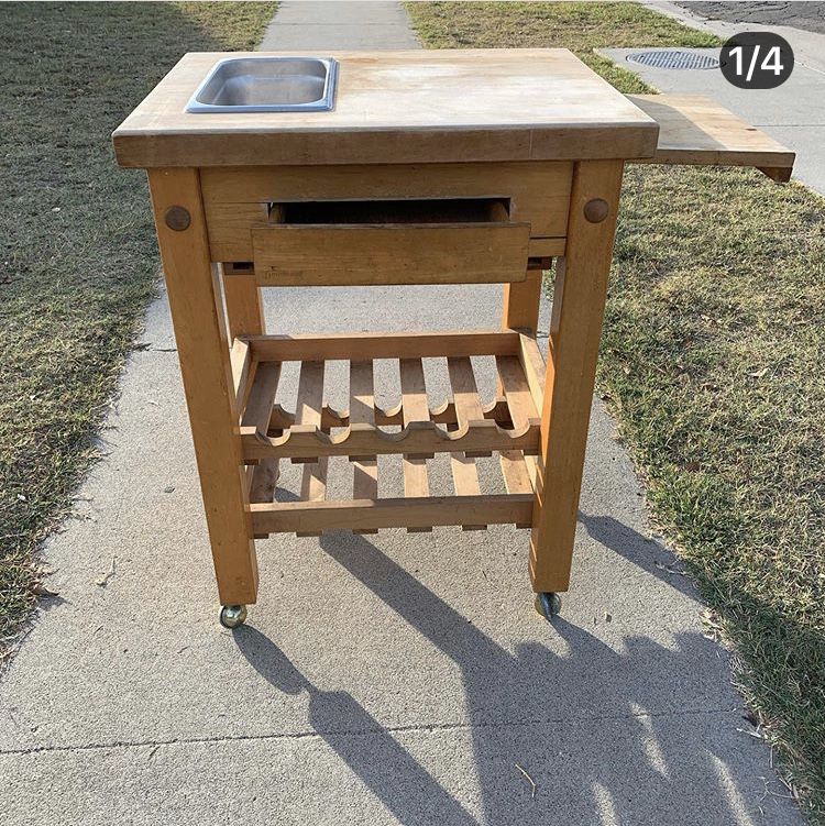 Kitchen side table with butcher block top $50