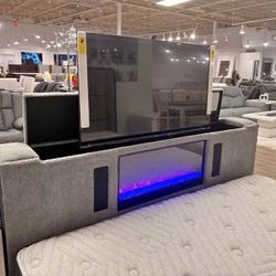 Beautiful Gray Fabric 5 PC Bedroom Furniture Set Featuring TV and Fireplace (Limited Stock)