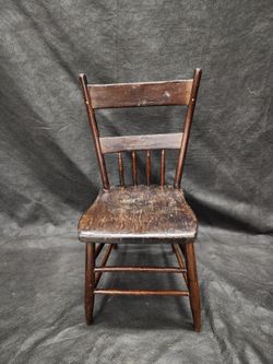 Antique Child’s Wood Side Chair – Primitive Spindle Split-Back – Early 1900s